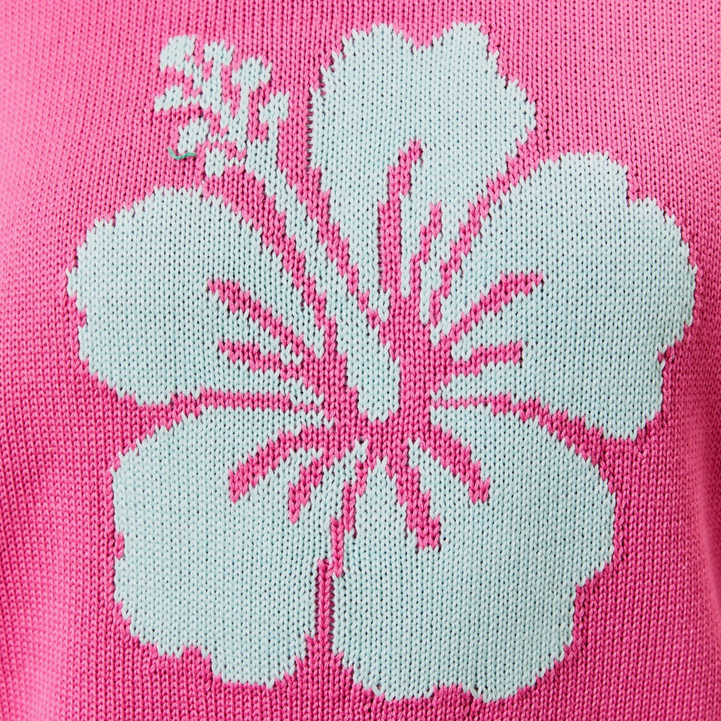 Long Sleeve Crew Neck Hibiscus Sweater