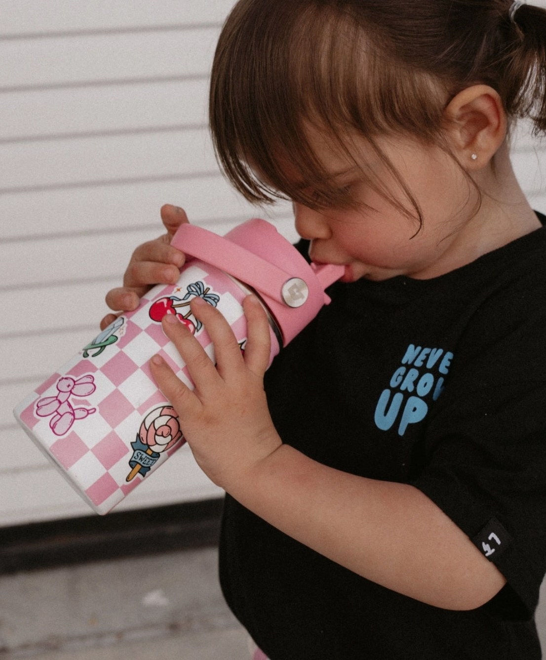 Pink Checkered Water Bottle