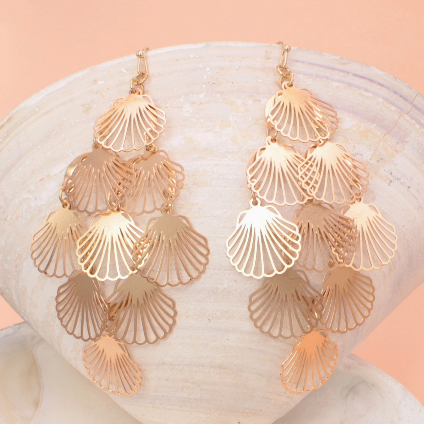 Gold Shell Cascade Earrings