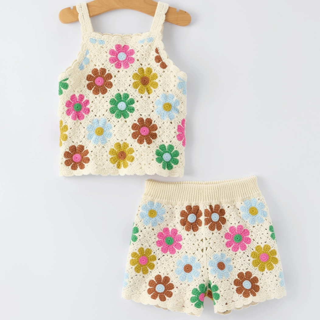 Crochet Floral Girls Set