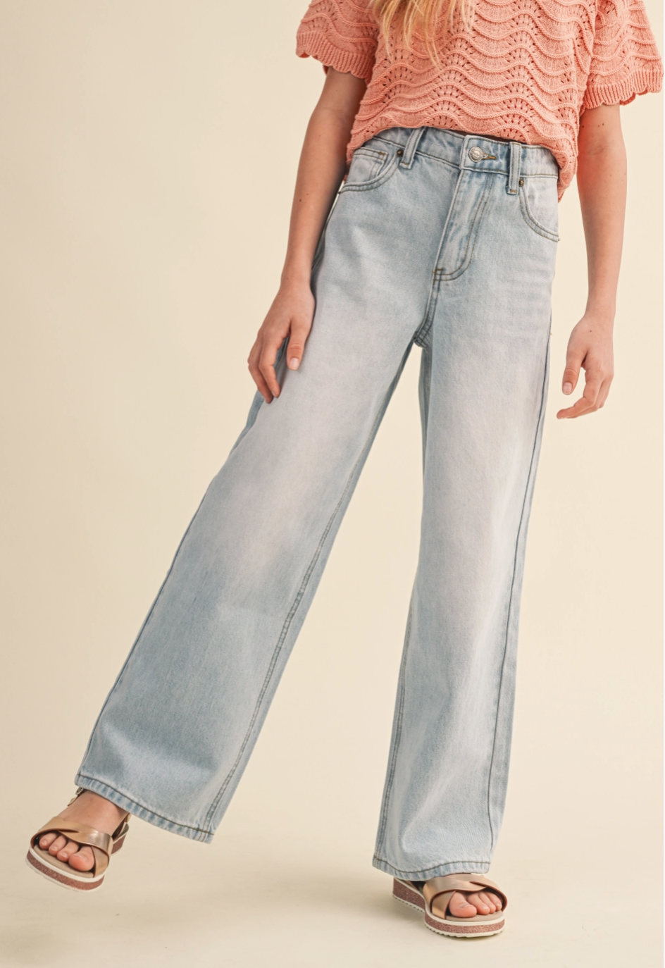 Tween Girls Wide Leg Denim Pants