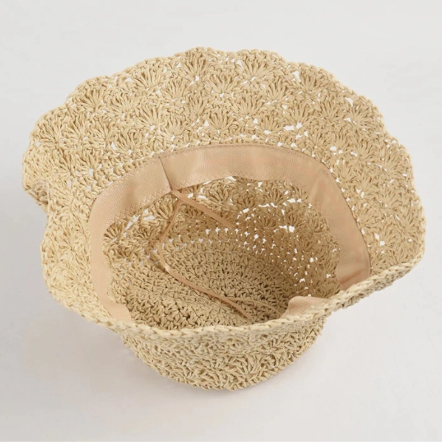 Handmade Crochet Foldable Straw Bucket Hat