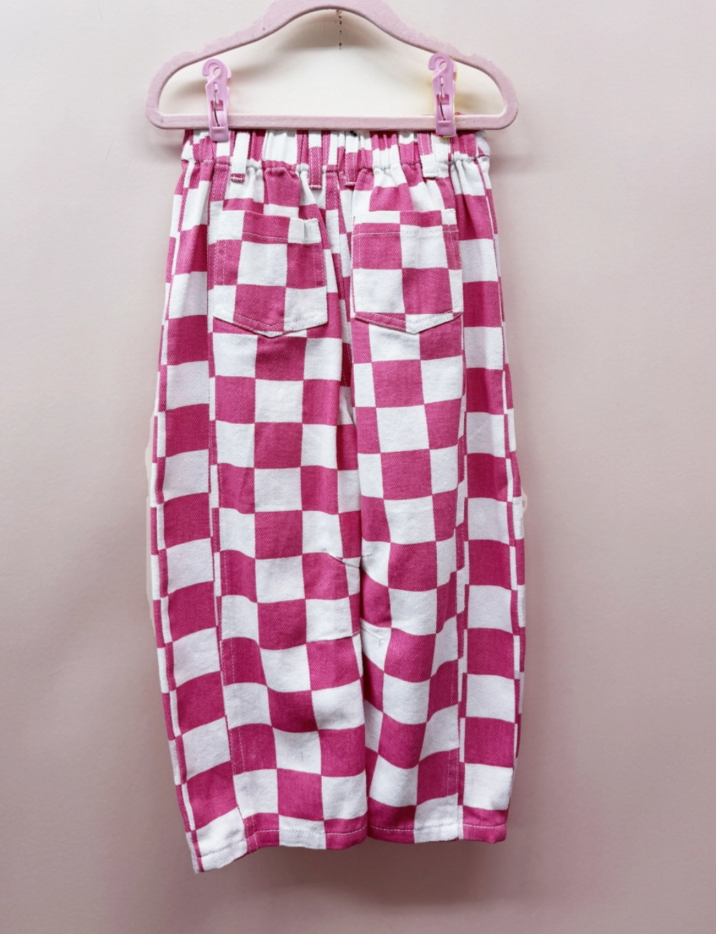 Kids Checkered Barrel Denim Pants