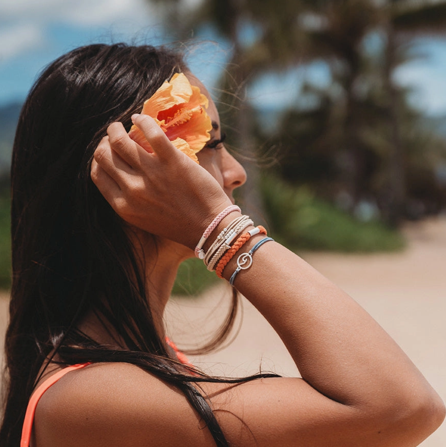 "Celebrate"  Wave Charm Hair Tie Bracelets