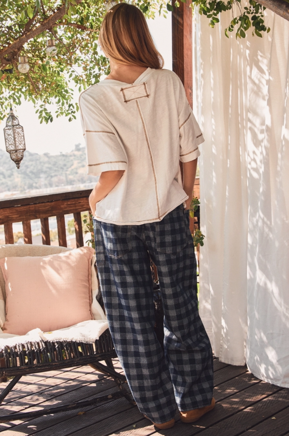 Checkered Patchwork Denim