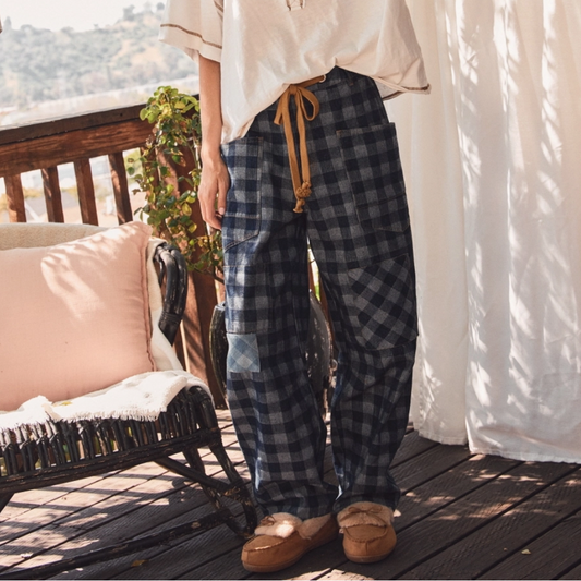 Checkered Patchwork Denim