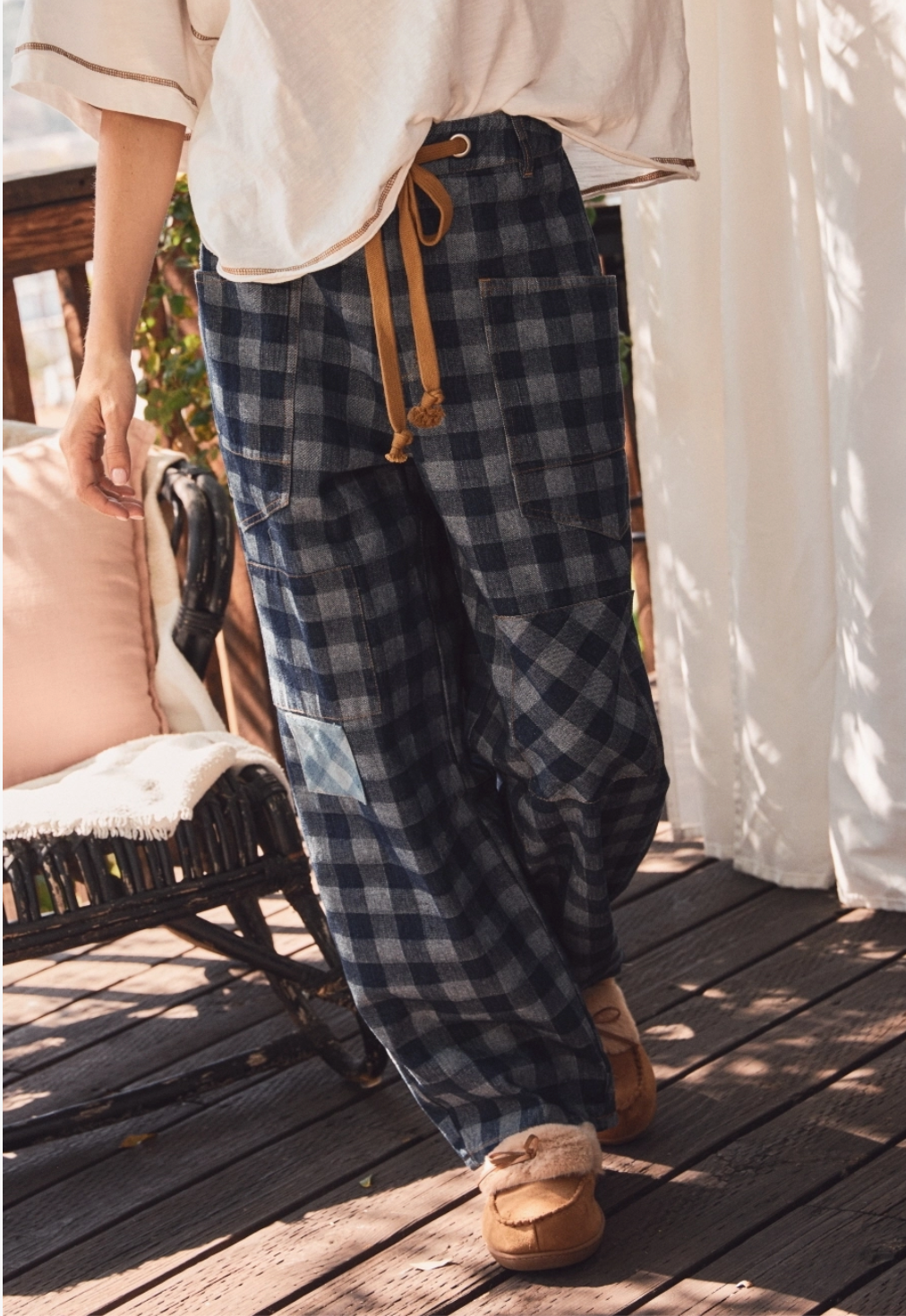 Checkered Patchwork Denim