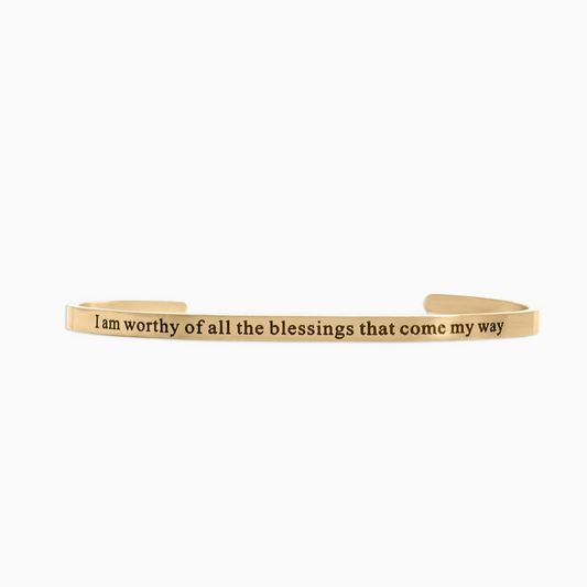 Worthy of Blessings Engraved Bangle Bracelet 18K Gold Pvd