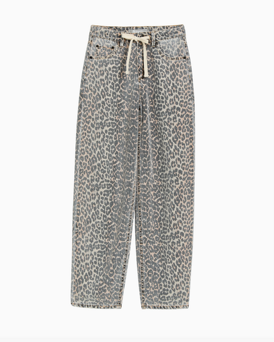 Girls Leopard Print Slight Barrel Denim