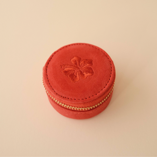 Mini Travel Jewellery Case in Hibiscus Pink