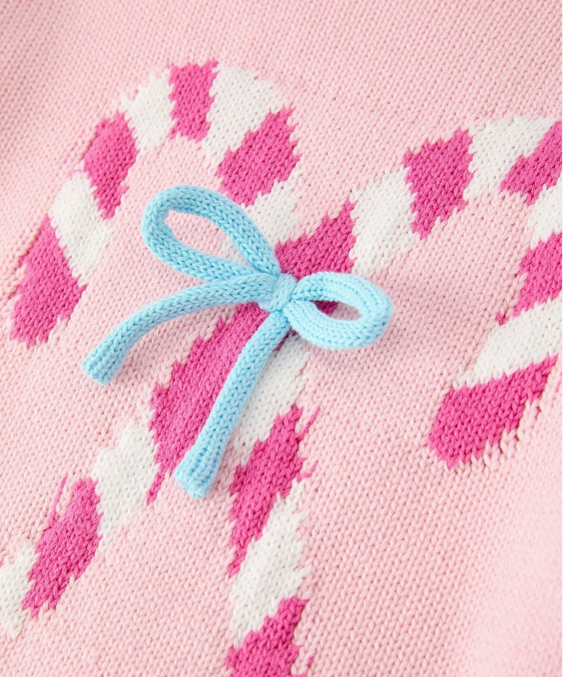 Girls Christmas Candy Cane Bow Knit Sweater