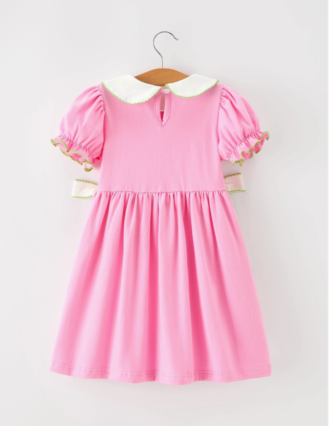 Girls Christmas Pink Bow & Christmas Tree Peter Pan Collar Dress