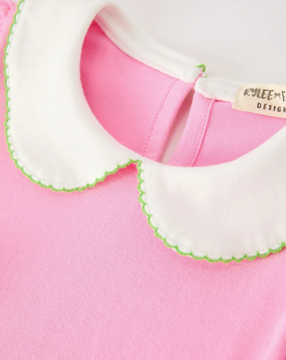 Girls Christmas Pink Bow & Christmas Tree Peter Pan Collar Dress