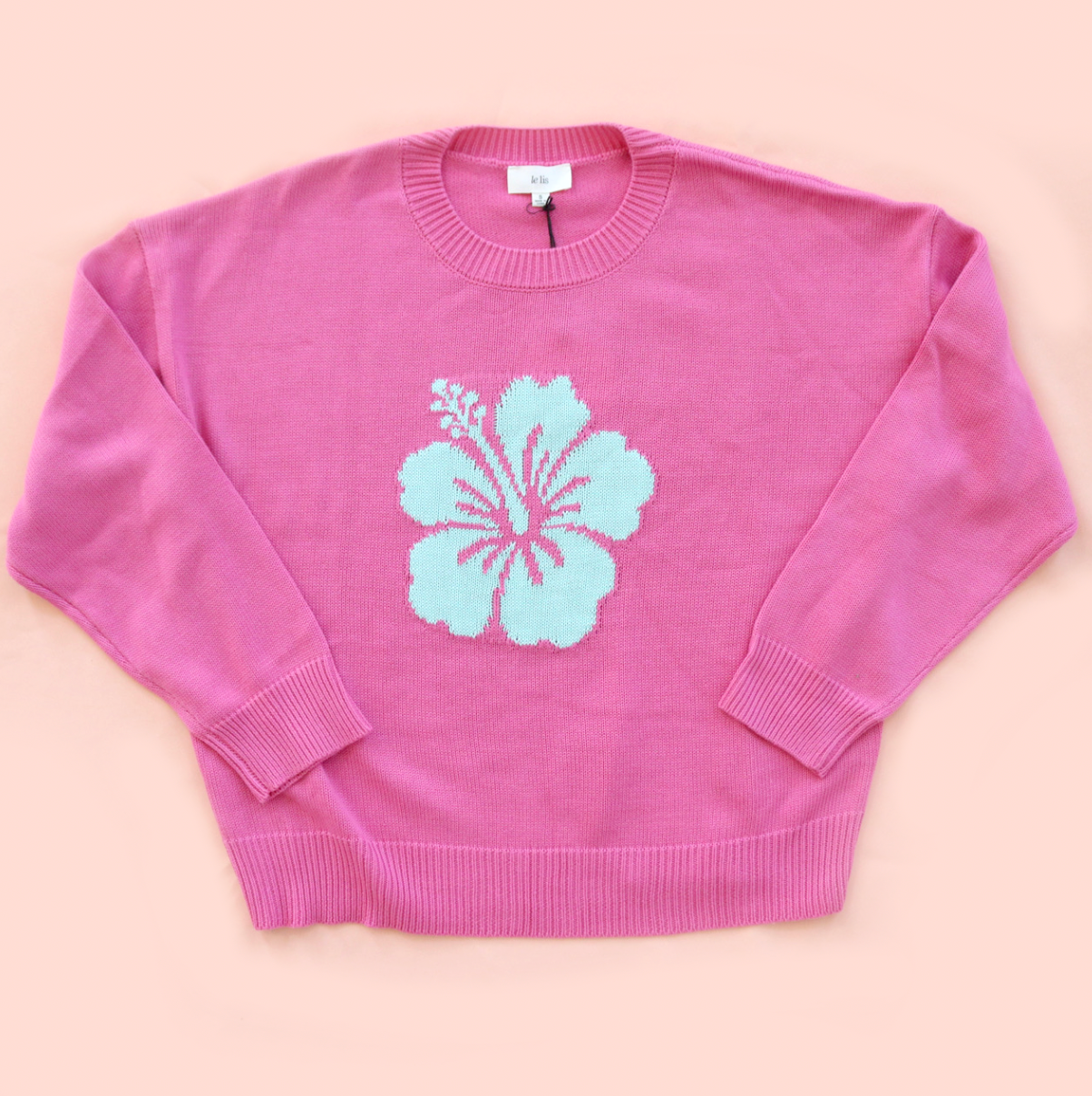 Long Sleeve Crew Neck Hibiscus Sweater