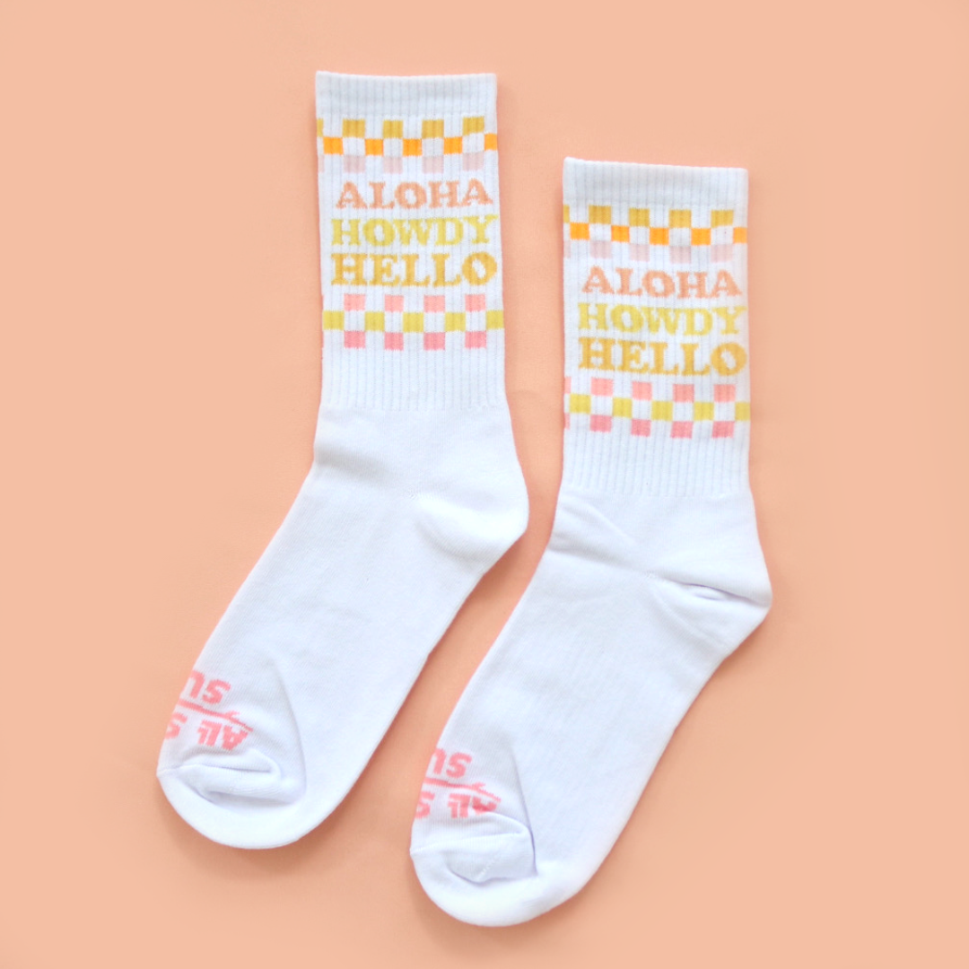 Aloha Howdy Hello Adult Socks