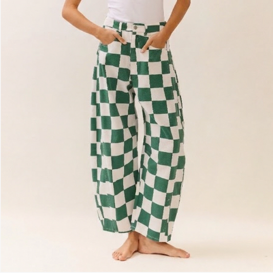 Checkered Barrel Denim Pants