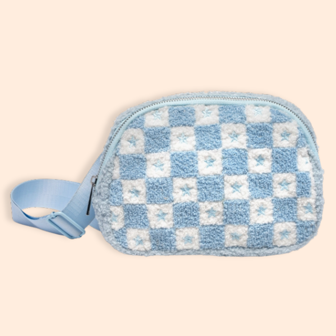 Checkered Stars Light Blue Belt Bag