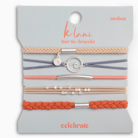 "Celebrate"  Wave Charm Hair Tie Bracelets