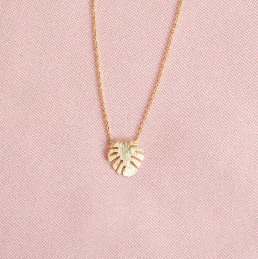 Dainty Monstera Leaf Pendant Necklace