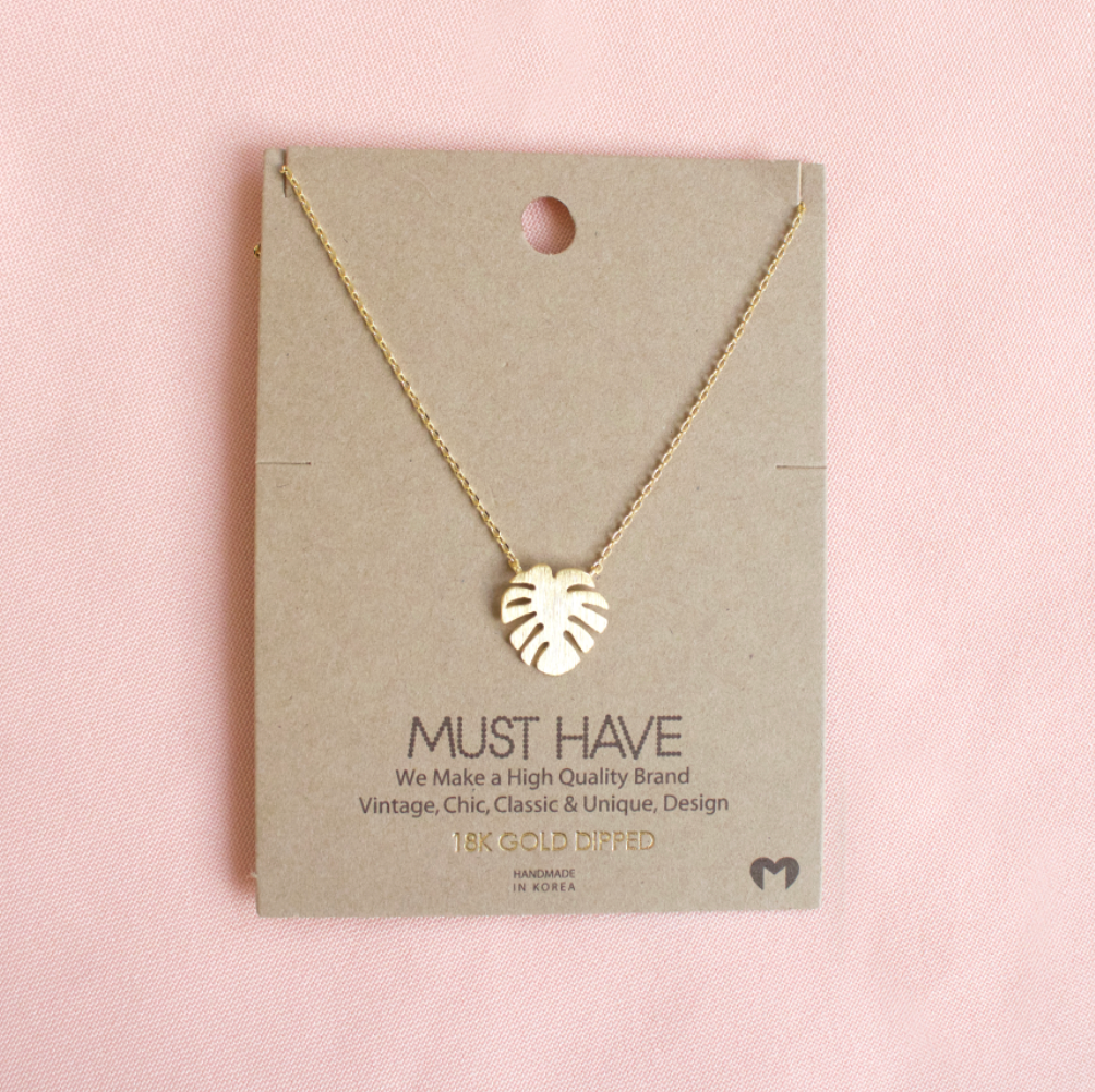 Dainty Monstera Leaf Pendant Necklace