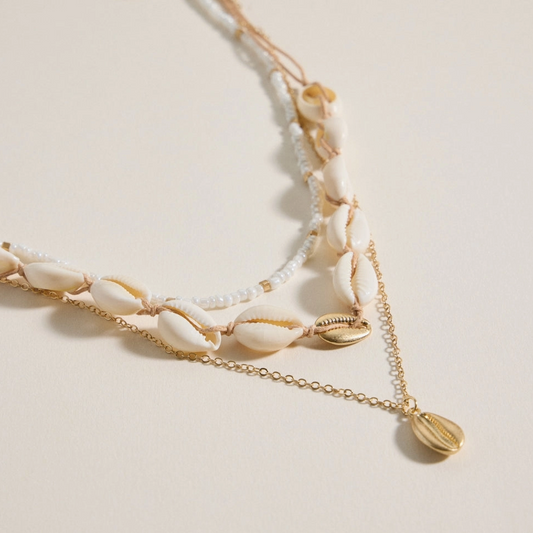 Layered Cowrie Shell and Beaded Necklace