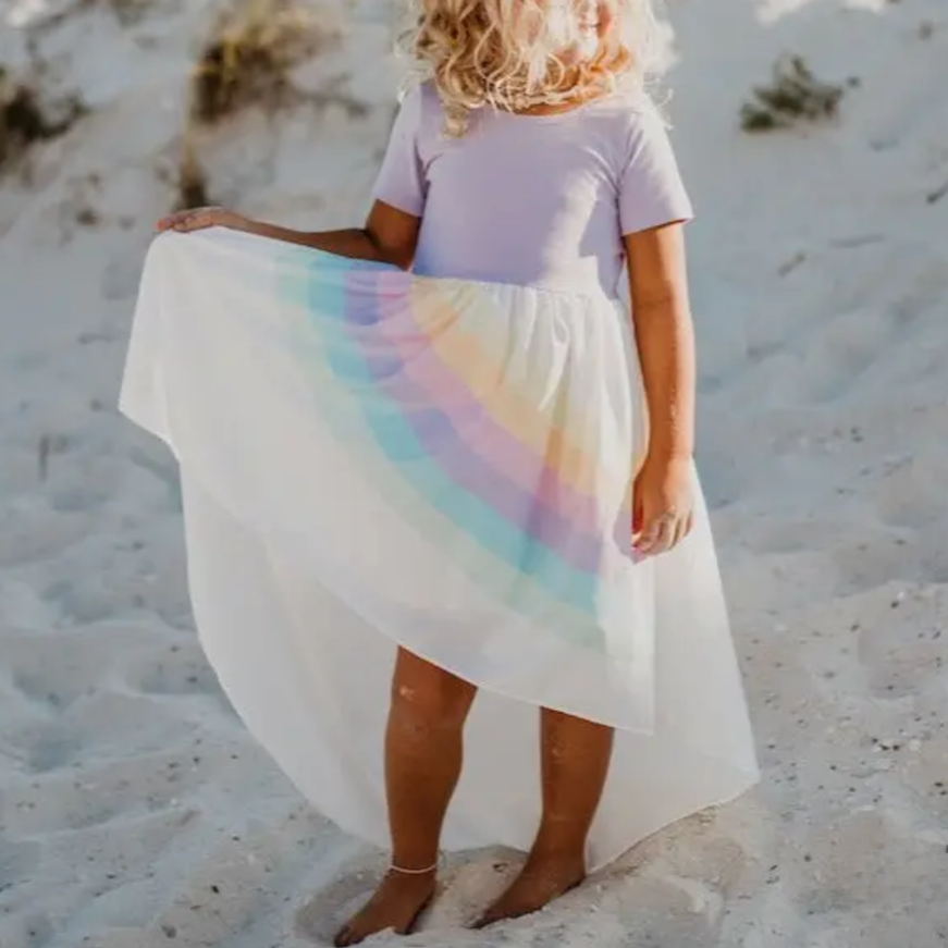 Kids Lavender Rainbow Hi Lo Dress