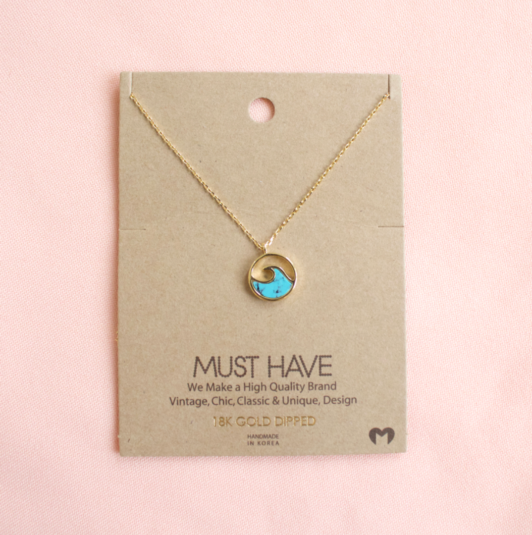 Round Blue Wave Pendant Necklace