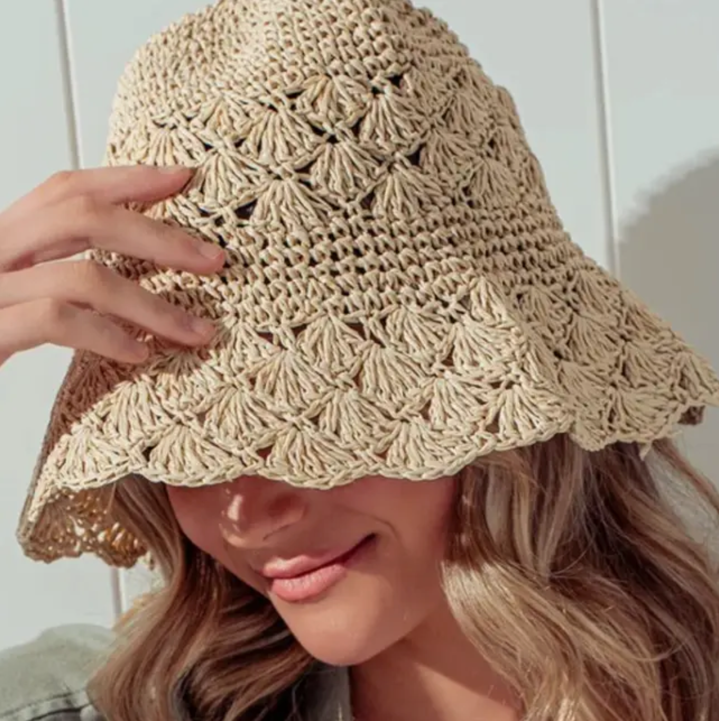Handmade Crochet Foldable Straw Bucket Hat